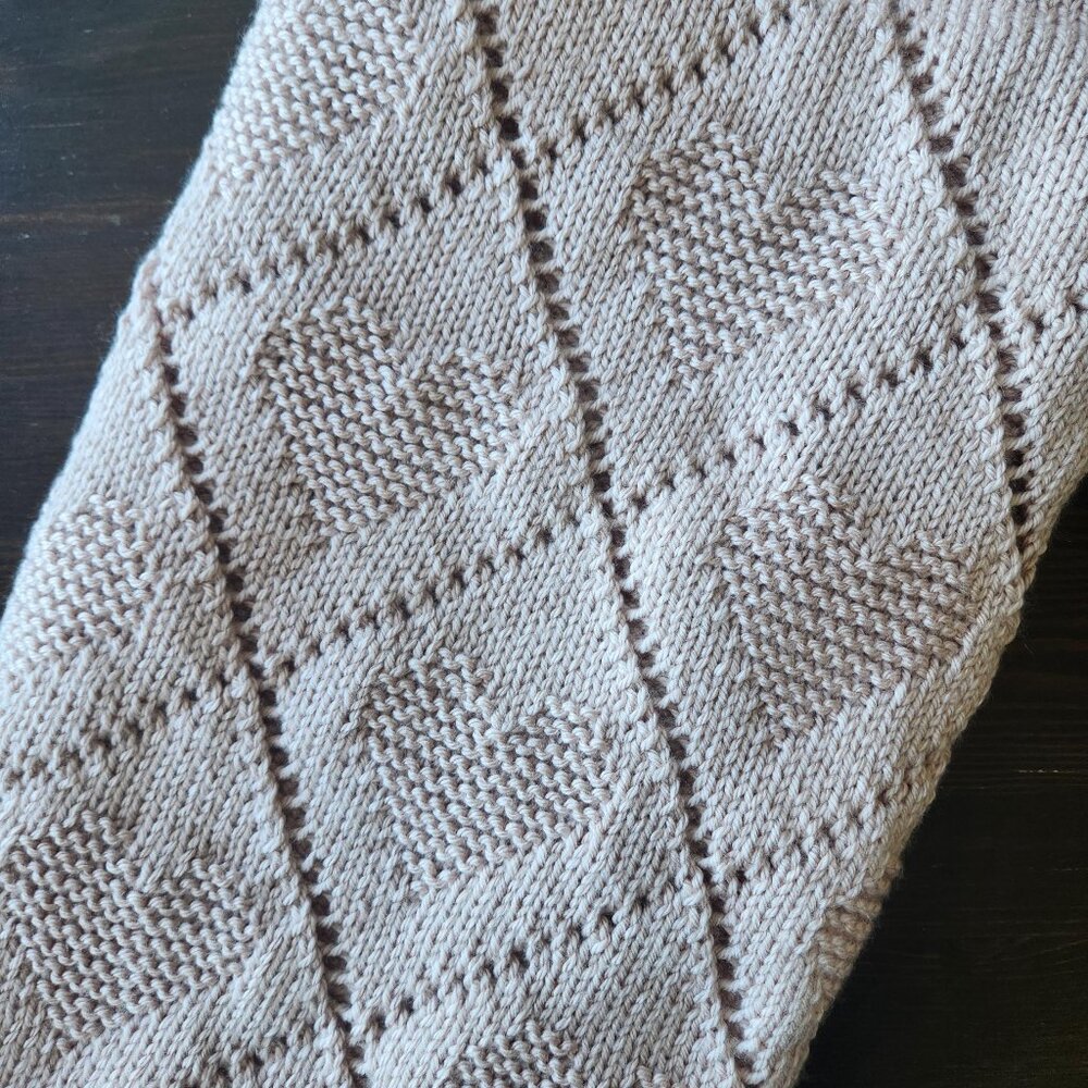 Hand Knit Blanket - Pale Pink Hearts